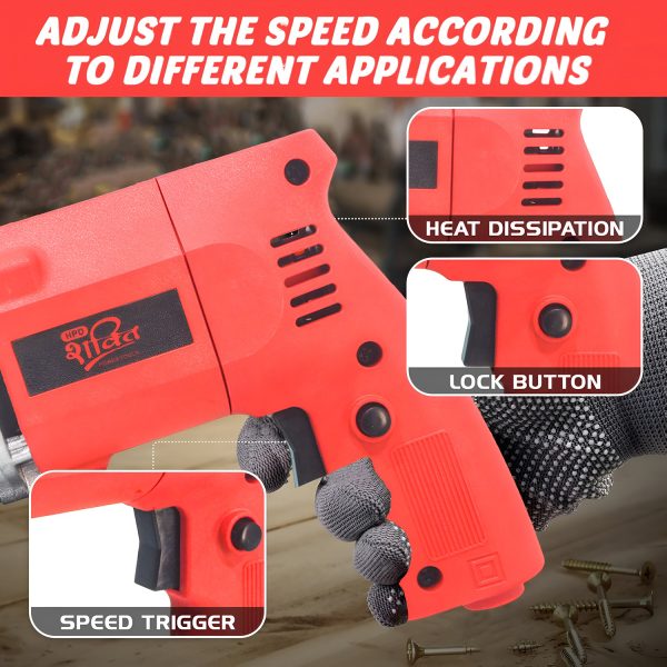 HPD Shakti 10mm Drill Machine With 350 WATT Powerful Copper Armature and Heavy Metal Chuck For Drilling Wood Steel Metal Brick For Home and Professional Use 10D - Image 7