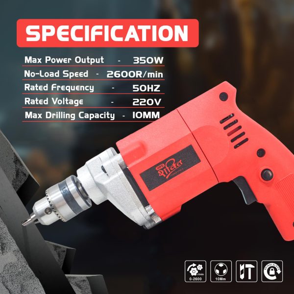 HPD Shakti 10mm Drill Machine With 350 WATT Powerful Copper Armature and Heavy Metal Chuck For Drilling Wood Steel Metal Brick For Home and Professional Use 10D - Image 5