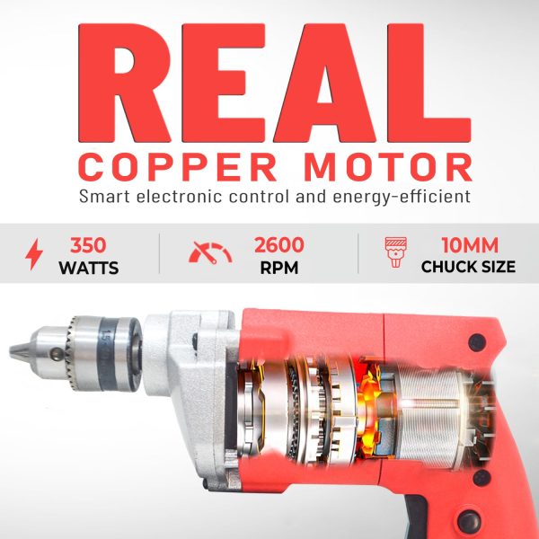 HPD Shakti 10mm Drill Machine With 350 WATT Powerful Copper Armature and Heavy Metal Chuck For Drilling Wood Steel Metal Brick For Home and Professional Use 10D - Image 3