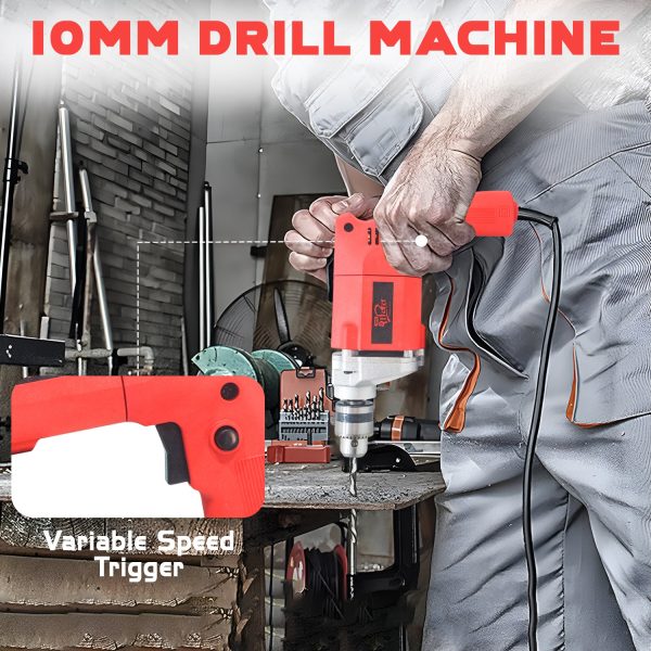 HPD Shakti 10mm Drill Machine With 350 WATT Powerful Copper Armature and Heavy Metal Chuck For Drilling Wood Steel Metal Brick For Home and Professional Use 10D - Image 6