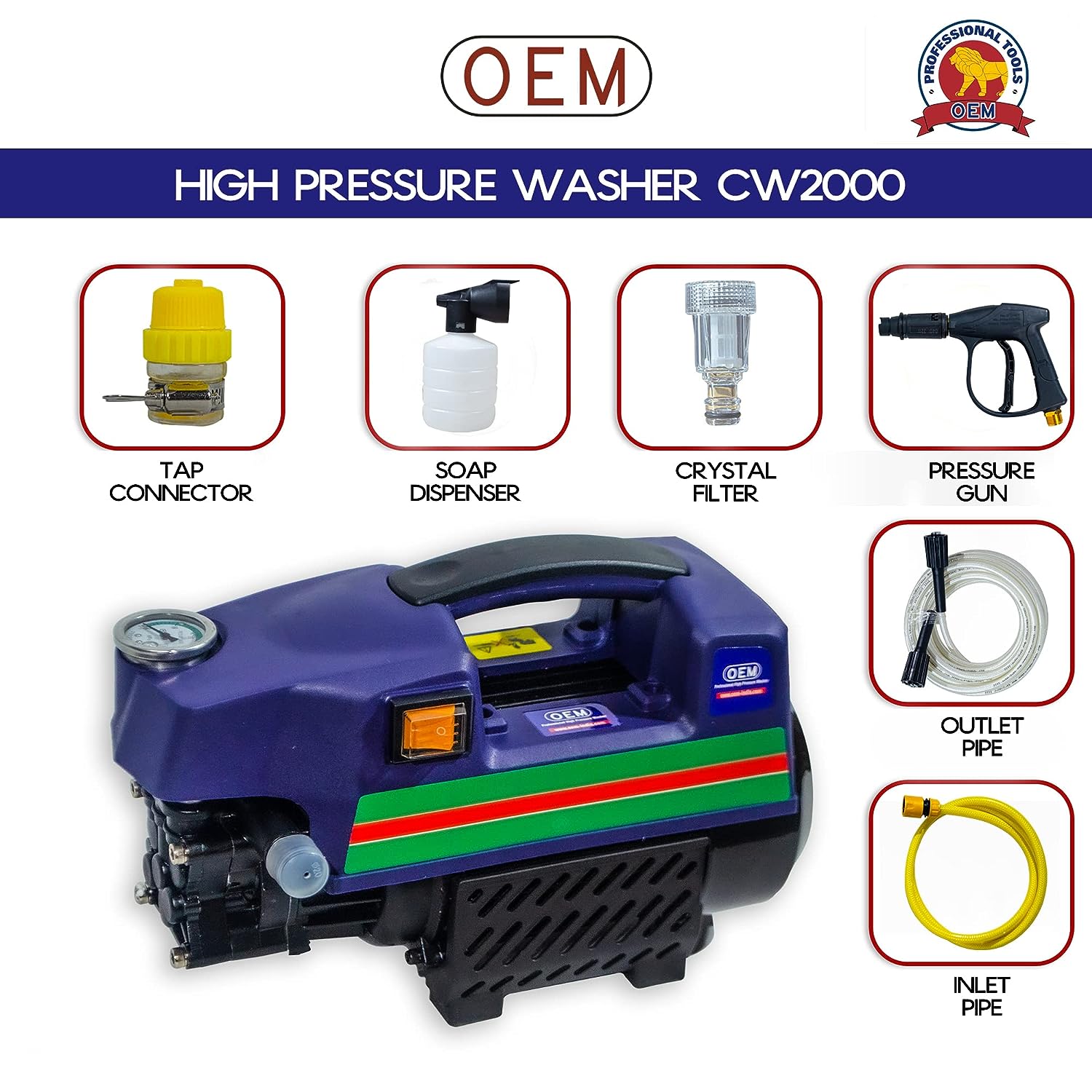 OEM Professional Electric Pressure Washer Heavy 2000W Copper Motor with