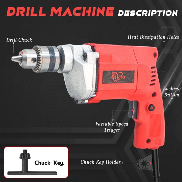 HPD Shakti 10mm Drill Machine With 350 WATT Powerful Copper Armature and Heavy Metal Chuck For Drilling Wood Steel Metal Brick For Home and Professional Use 10D - Image 2