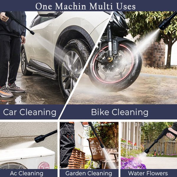 Powerful electric pressure washer in action – perfect for car and bike cleaning with foam gun
