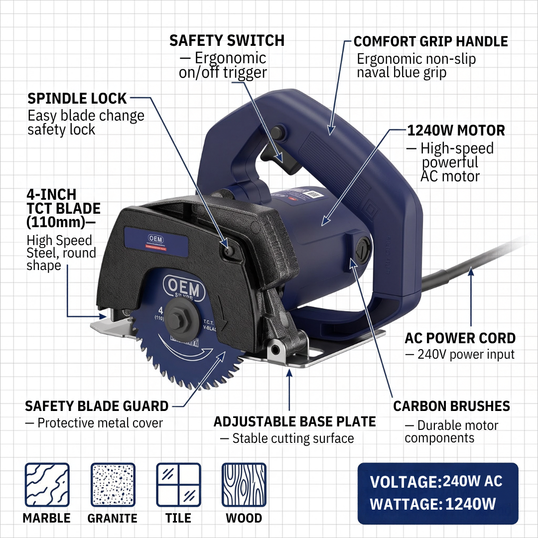 OEM 1240W 4 Inch (110mm) Marble Cutter Machine CM4SA with TCT Blade - Image 2
