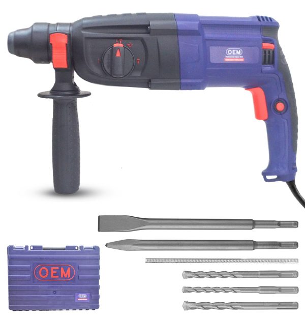 OEM Professional 26MM Rotary Hammer With 6 MONTHS Warranty 900 Watt 3 Mode Function Heavy Copper Motor R/F with Free 3 Drill bits and Two Chisel