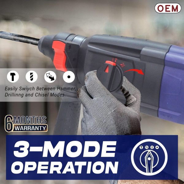 OEM Professional 26MM Rotary Hammer With 6 MONTHS Warranty 900 Watt 3 Mode Function Heavy Copper Motor R/F with Free 3 Drill bits and Two Chisel - Image 7