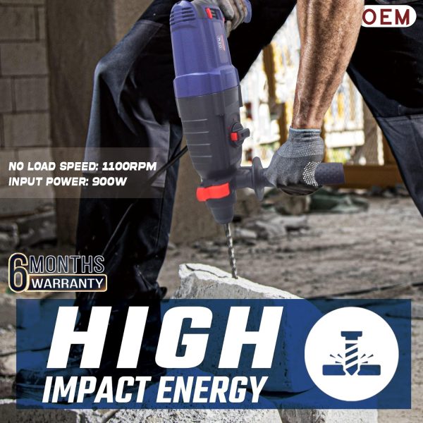 OEM Professional 26MM Rotary Hammer With 6 MONTHS Warranty 900 Watt 3 Mode Function Heavy Copper Motor R/F with Free 3 Drill bits and Two Chisel - Image 5