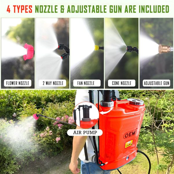 OEM 2-in-1 Battery & Manual 20L Sprayer with 4 Spray Nozzles and Adjustable Gun