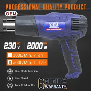 Specifications of the OEM 2000W heat gun machine for home and professional use.