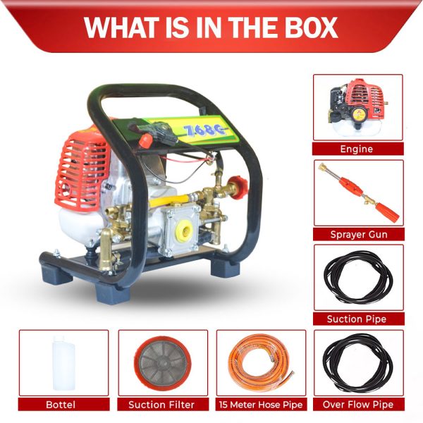 Box contents of OEM 26CC 2-Stroke Petrol Power Sprayer