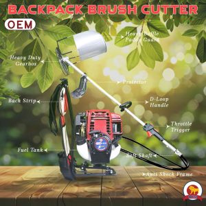 Labeled Parts of GX35 Backpack Petrol Brush Cutter – Engine, Rod, Handle, Reaper Blade and Accessories