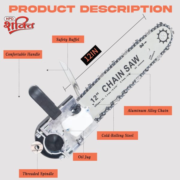 HPD 12" Electric Chainsaw Adapter Bracket Set for Angle Grinder – Multifunction Wood Cutting Conversion Kit | Compatible with 100mm/125mm Angle Grinder (Plastic + Steel, Multicolor) - Image 2