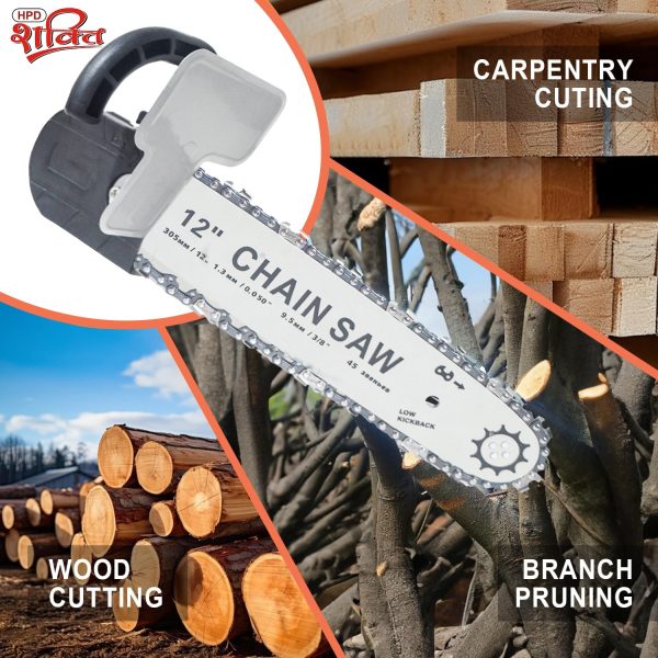 HPD 12" Electric Chainsaw Adapter Bracket Set for Angle Grinder – Multifunction Wood Cutting Conversion Kit | Compatible with 100mm/125mm Angle Grinder (Plastic + Steel, Multicolor) - Image 8