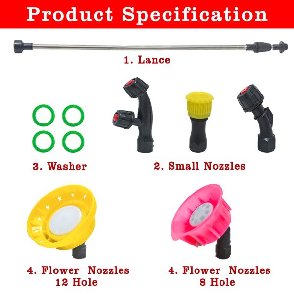 Stainless Steel Sprayer Kit – 5-Piece Set with 3 Nozzles, Gun Connector, Washer & double 8-Hole Flower Nozzle – Garden & Cleaning Accessory - Image 2