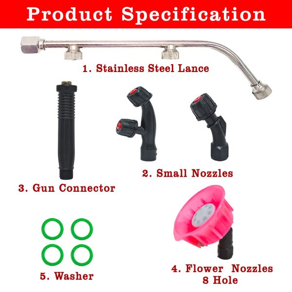 OEM Stainless Steel Sprayer Kit – 5-Piece Set with Small Nozzles, Gun Connector, Washer & 8-Hole Flower Nozzle – Garden & Cleaning Accessory - Image 2
