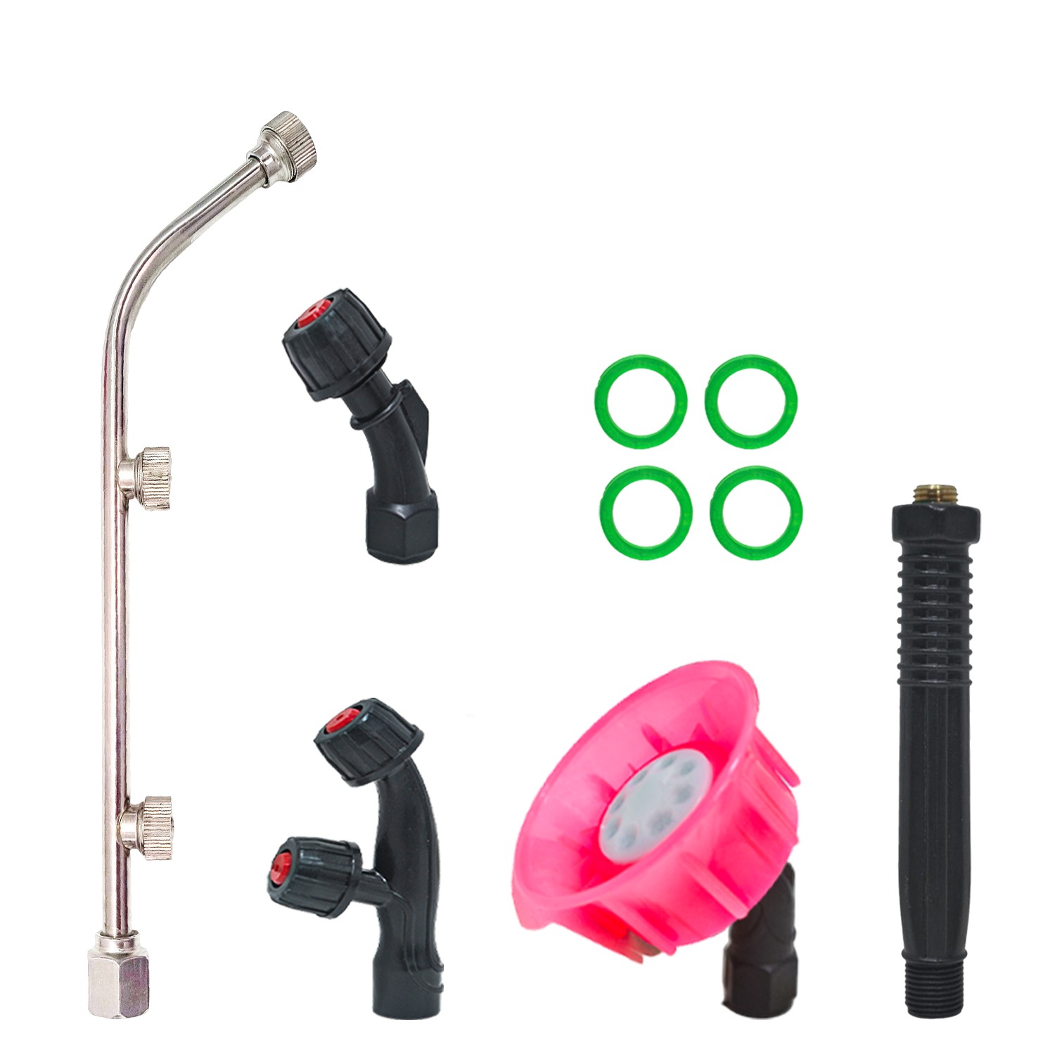 OEM Stainless Steel Sprayer Kit – 5-Piece Set with Small Nozzles, Gun Connector, Washer & 8-Hole Flower Nozzle – Garden & Cleaning Accessory