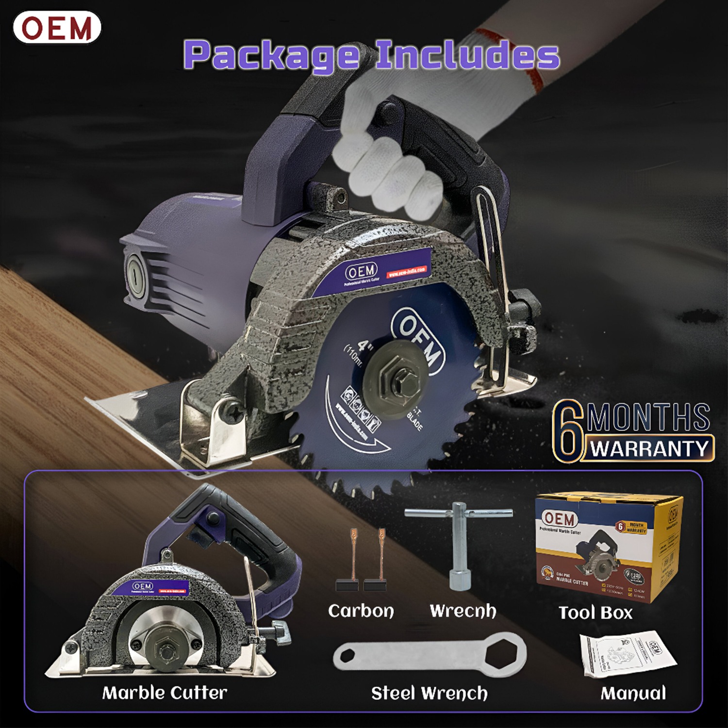 OEM Professional Marble Cutter 4-Inch 1240W | 13,000 RPM High-Speed Cutting Machine | 6-Month Warranty | Heavy-Duty Electric Cutter for Marble, Tile | CM4SAPRO (Blade Not Included) - Image 8