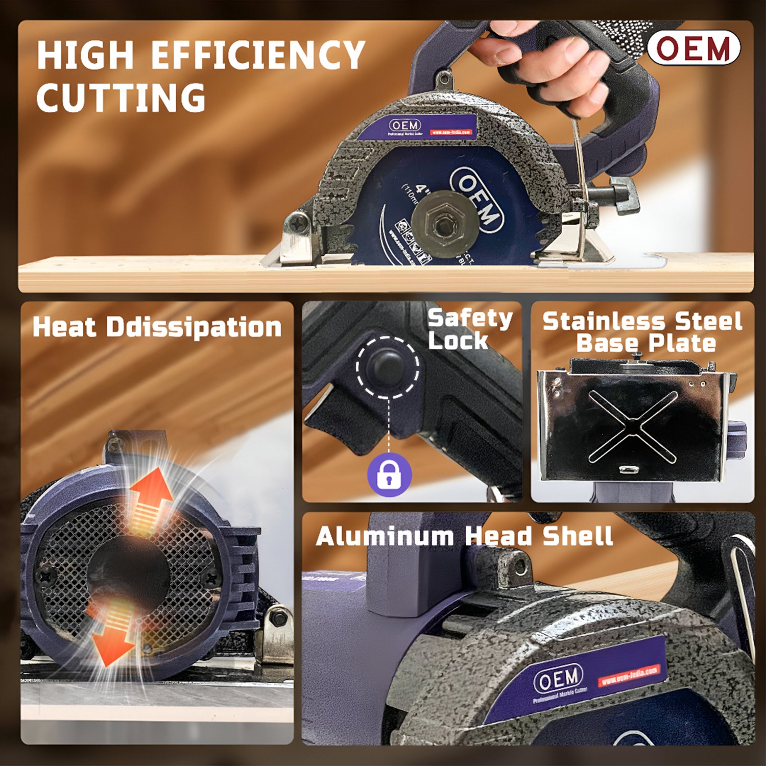 OEM Professional Marble Cutter 4-Inch 1240W | 13,000 RPM High-Speed Cutting Machine | 6-Month Warranty | Heavy-Duty Electric Cutter for Marble, Tile | CM4SAPRO (Blade Not Included) - Image 7