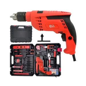 HPD Shakti 13mm Impact Drill Machine 850W Kit Heavy Duty Hammer Drill for Wall Drilling with Full Copper Motor, Variable Speed & Reverse, Tool Box Kit