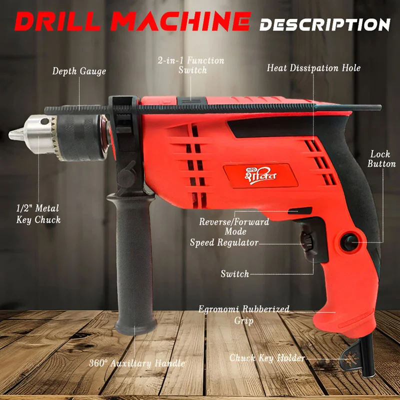HPD Shakti 13mm Impact Drill Machine 850W Kit Heavy Duty Hammer Drill for Wall Drilling with Full Copper Motor, Variable Speed & Reverse, Tool Box Kit - Image 5
