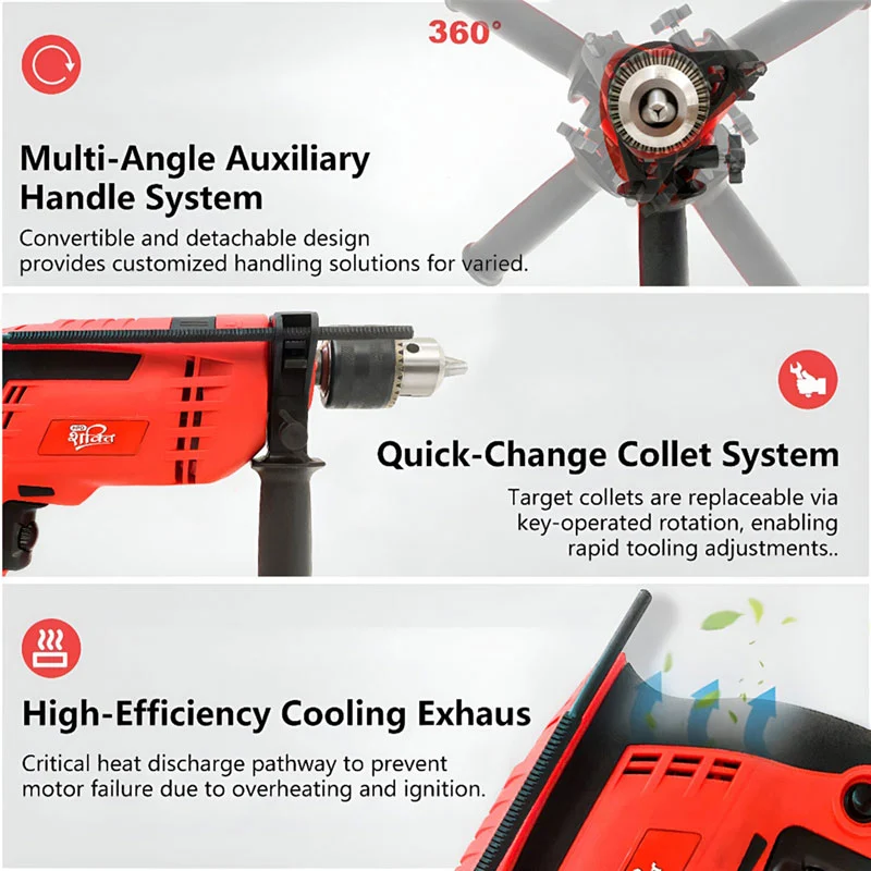 HPD Shakti 13mm Impact Drill Machine 850W Kit Heavy Duty Hammer Drill for Wall Drilling with Full Copper Motor, Variable Speed & Reverse, Tool Box Kit - Image 4