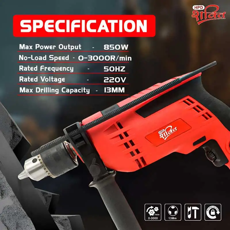 HPD Shakti 13mm Impact Drill Machine 850W Kit Heavy Duty Hammer Drill for Wall Drilling with Full Copper Motor, Variable Speed & Reverse, Tool Box Kit - Image 7
