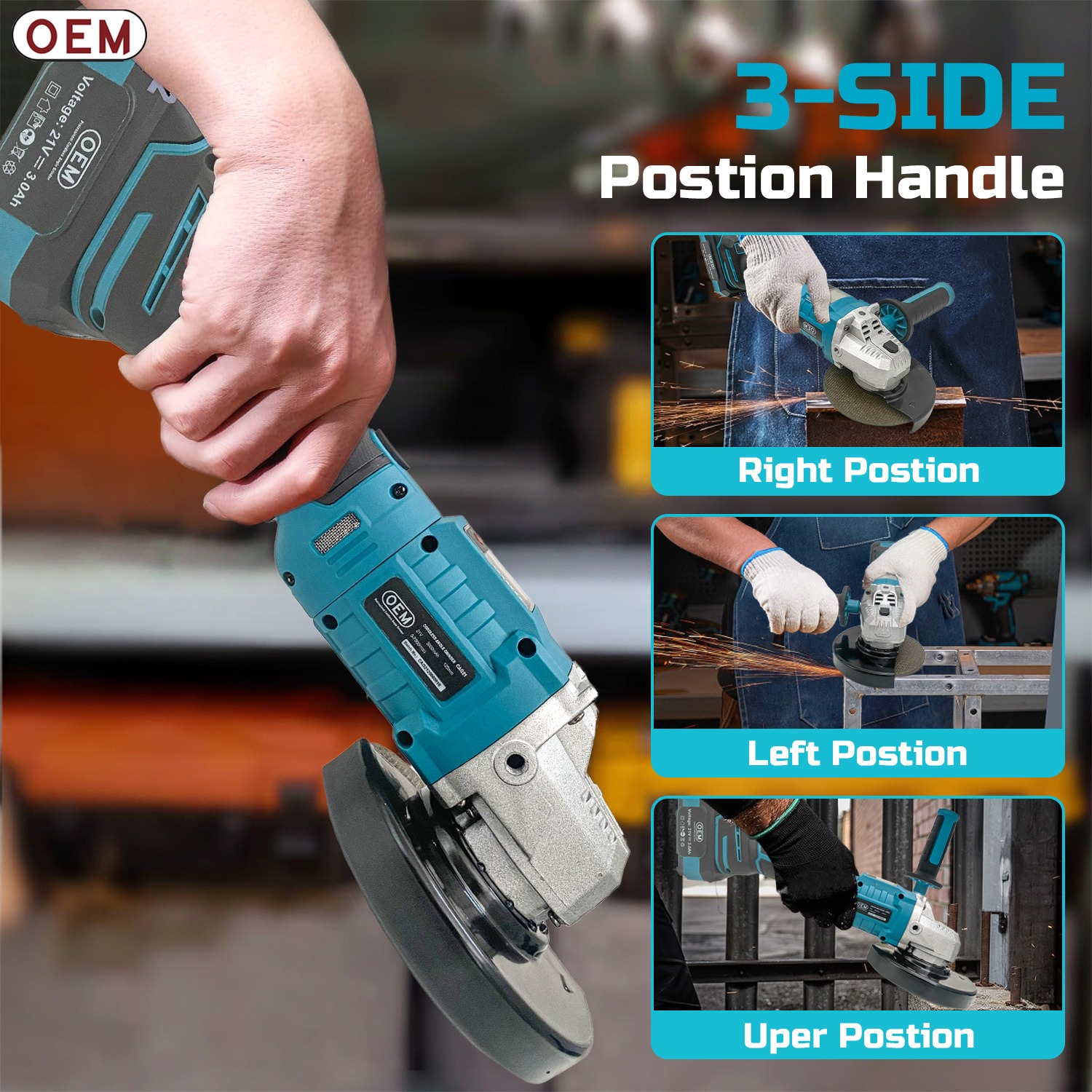 OEM 21V Cordless Angle Grinder, Brushless Motor, 8500 RPM, 100mm (4”) Disc, 2 x 3000mAh Li-ion Batteries with Fast Charger, Heavy-Duty Cutting & Grinding Tool, 6 Months Warranty - Image 6