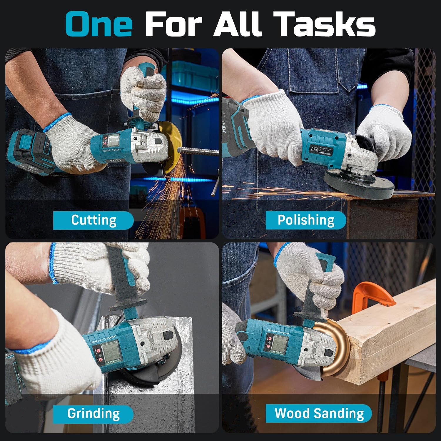 OEM 21V Cordless Angle Grinder, Brushless Motor, 8500 RPM, 100mm (4”) Disc, 2 x 3000mAh Li-ion Batteries with Fast Charger, Heavy-Duty Cutting & Grinding Tool, 6 Months Warranty - Image 5