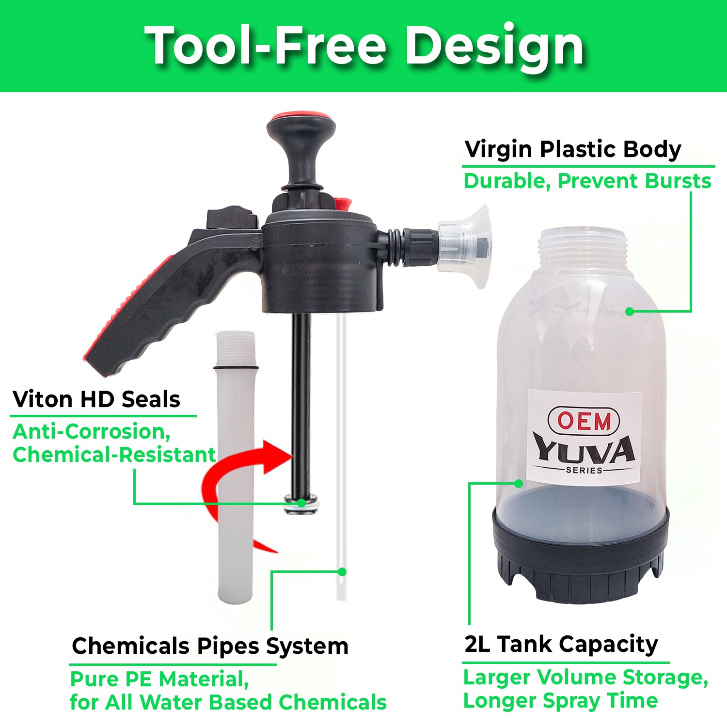 OEM 2L Foam Sprayer for Car Washing | Hand Pressure Snow Foam Pump Bottle | Trigger Lock Button | Adjustable Spray Nozzle | High Pressure Cleaning for Car, Bike, Garden & Home - Image 3