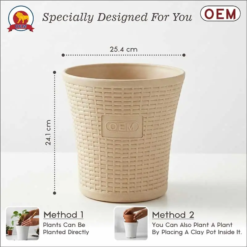 Set of 3 – 10 Inch Beige Planter Pots - Image 2