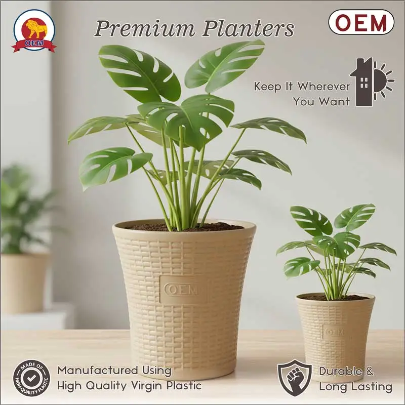 Set of 3 – 10 Inch Beige Planter Pots - Image 3