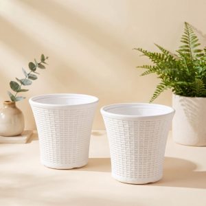 OEM 10 Inch White Decorative Planter Pots for Home & Garden – (Set of 2)