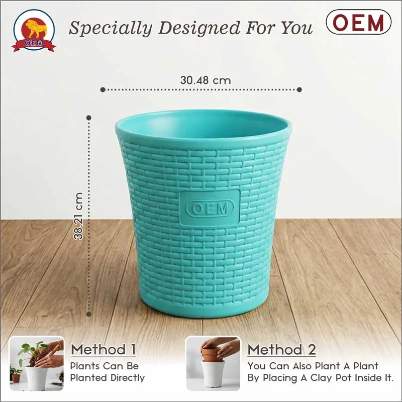 Set of 5 – 12 Inch Aqua Green Planters Pots - Image 2