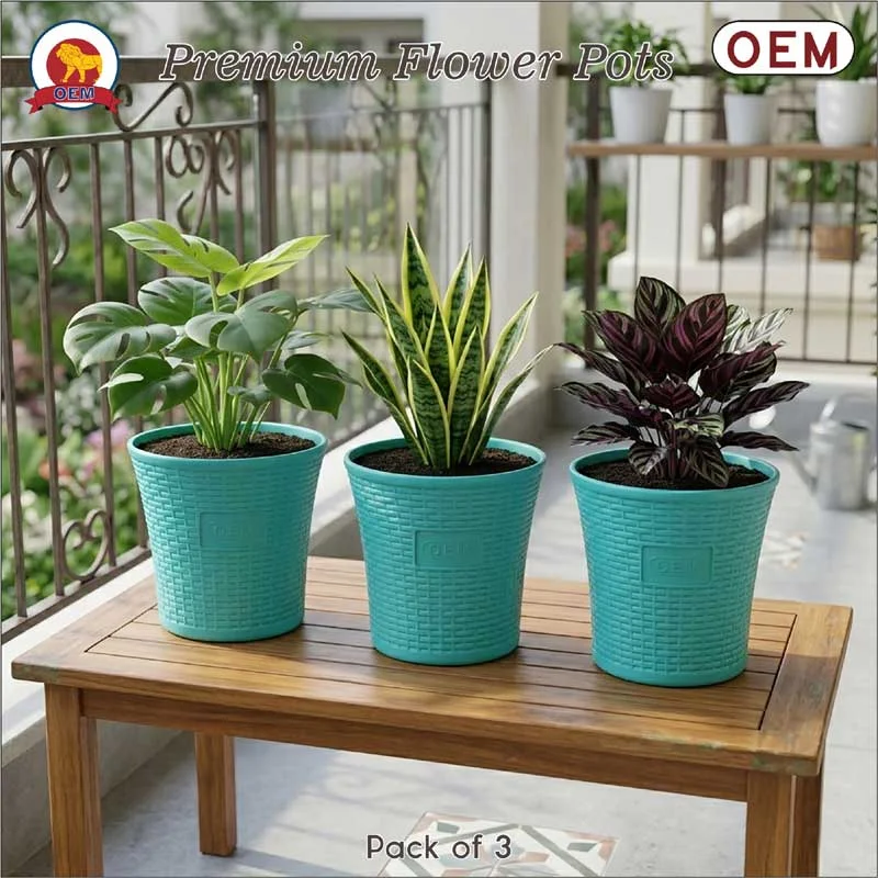 Set of 5 – 12 Inch Aqua Green Planters Pots - Image 4