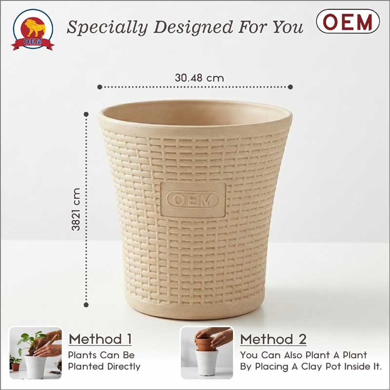 Set of 5 – 12 Inch Beige Planter Pots - Image 2