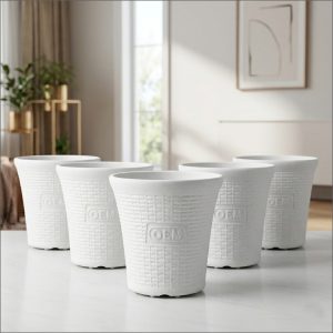 OEM Premium 10 Inch White Planters – Luxury Indoor & Outdoor Flower Pots | Durable Decorative Pots for Garden, Home & Terrace | Pack of 5