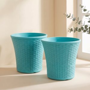 OEM 12 Inch Aqua Green Decorative Planter Pots for Home & Garden – (Set of 2)