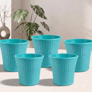OEM 12 Inch Aqua Green Decorative Planter Pots for Home & Garden – (Set of 5)