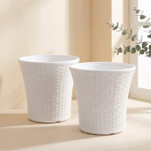 OEM 12 Inch White Decorative Planter Pots for Home & Garden – (Set of 2)