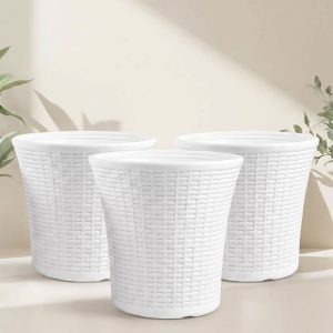 OEM 12 Inch White Decorative Planter Pots for Home & Garden – (Set of 3)
