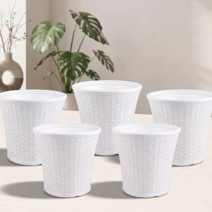 OEM 12 Inch White Decorative Planter Pots for Home & Garden – (Set of 5)