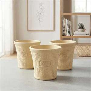 Set of 3 – 6 Inch Beige Planter Pots