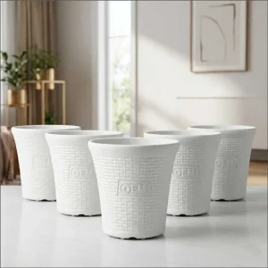 Set of 5 – 10 Inch White Planter Pots