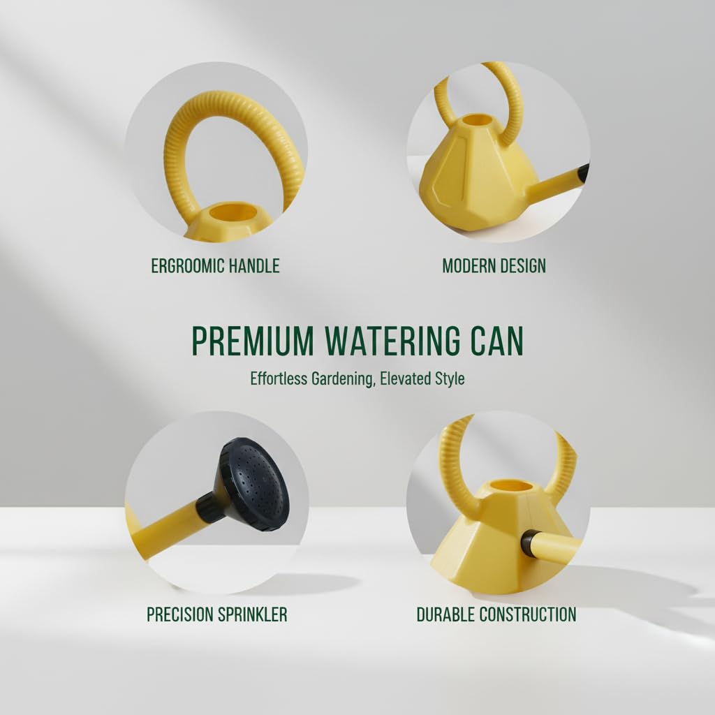 OEM Watering Can 3L for Home Gardening | Plastic Water Can with Long Spout & Shower Head | Perfect for Indoor Plants, Balconies, Terraces & Outdoor Gardens - Gold - Image 2