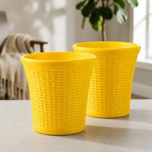 Set of 2 – 12 Inch Luxury Premium Gold Yellow Planter Pots