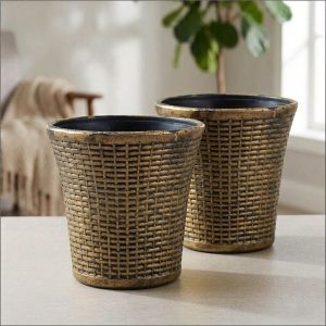 Set of 2 – 12 Inch Luxury Premium Black Gold Planter Pots