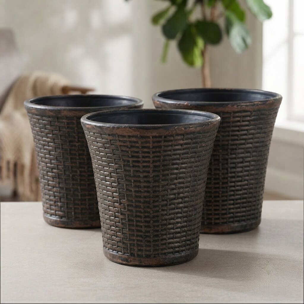 Set of 3 – 12 Inch Luxury Premium Black Rose Planter Pots
