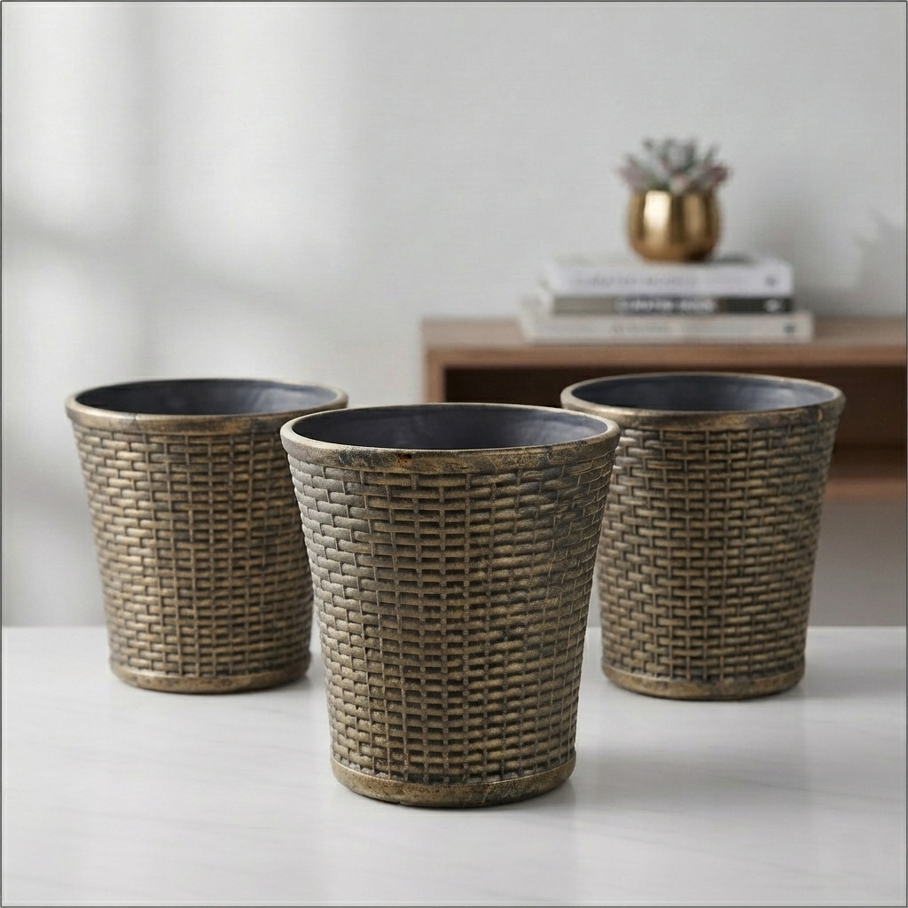 Set of 3 – 10 Inch Luxury Premium Black Gold Planter Pots