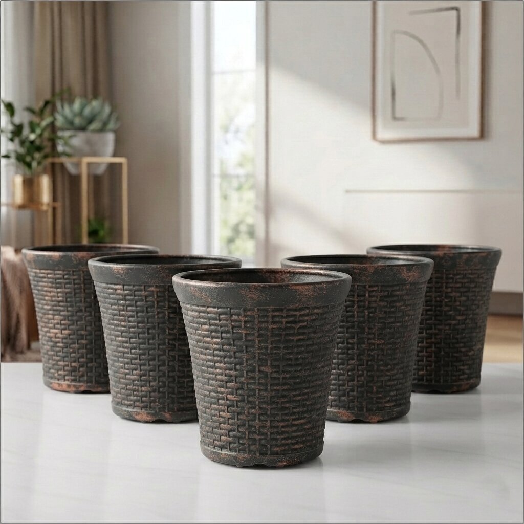Set of 5 – 12 Inch Luxury Premium Black Rose Planter Pots