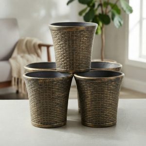 Set of 5 – 12 Inch Luxury Premium Black Gold Planter Pots